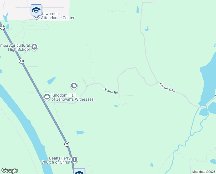 map of restaurants, bars, coffee shops, grocery stores, and more near 621 Justice Road in Fulton