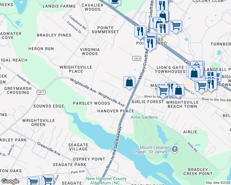 map of restaurants, bars, coffee shops, grocery stores, and more near 111 Rogers Avenue in Wilmington