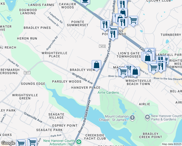 map of restaurants, bars, coffee shops, grocery stores, and more near 111 Rogers Avenue in Wilmington