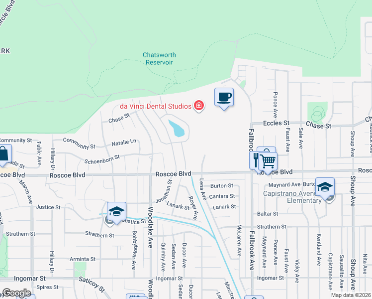 map of restaurants, bars, coffee shops, grocery stores, and more near 8344 Ducor Avenue in Los Angeles