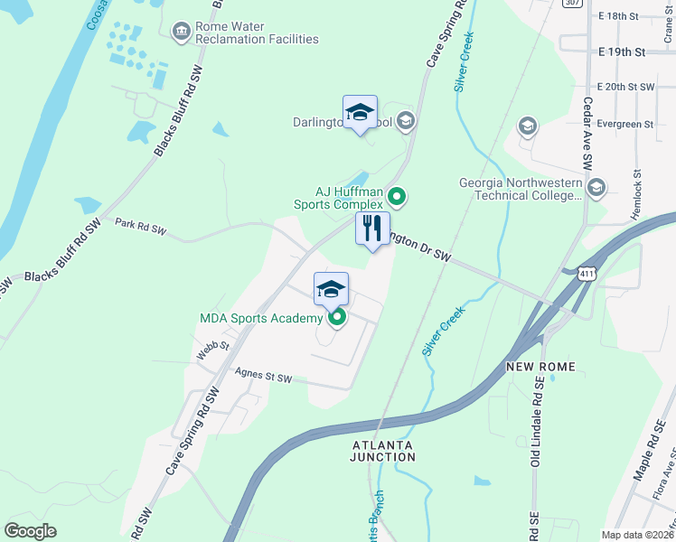 map of restaurants, bars, coffee shops, grocery stores, and more near 44 Wallace Drive in Rome