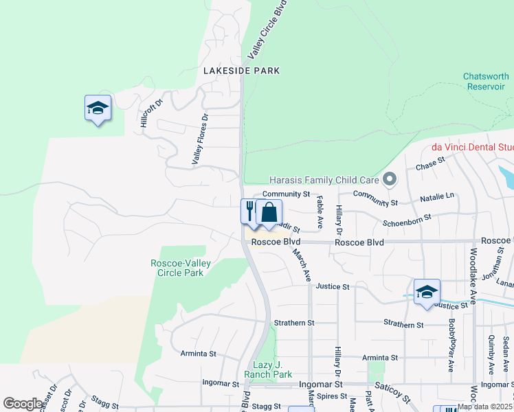 map of restaurants, bars, coffee shops, grocery stores, and more near 8360 Starkland Avenue in Los Angeles