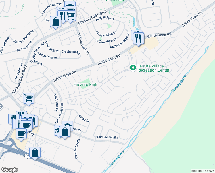 map of restaurants, bars, coffee shops, grocery stores, and more near 7430 Village 6 in Camarillo