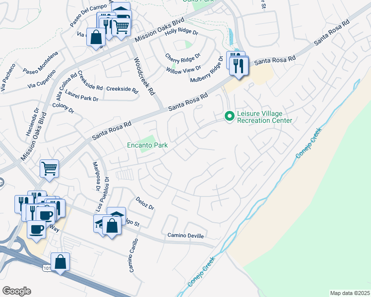 map of restaurants, bars, coffee shops, grocery stores, and more near 9131 Village 6 in Camarillo