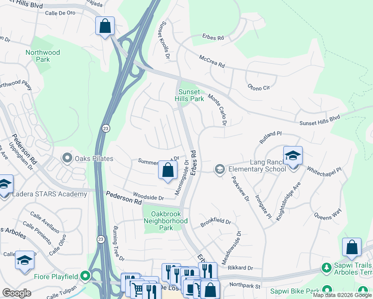 map of restaurants, bars, coffee shops, grocery stores, and more near 3128 Casino Drive in Thousand Oaks
