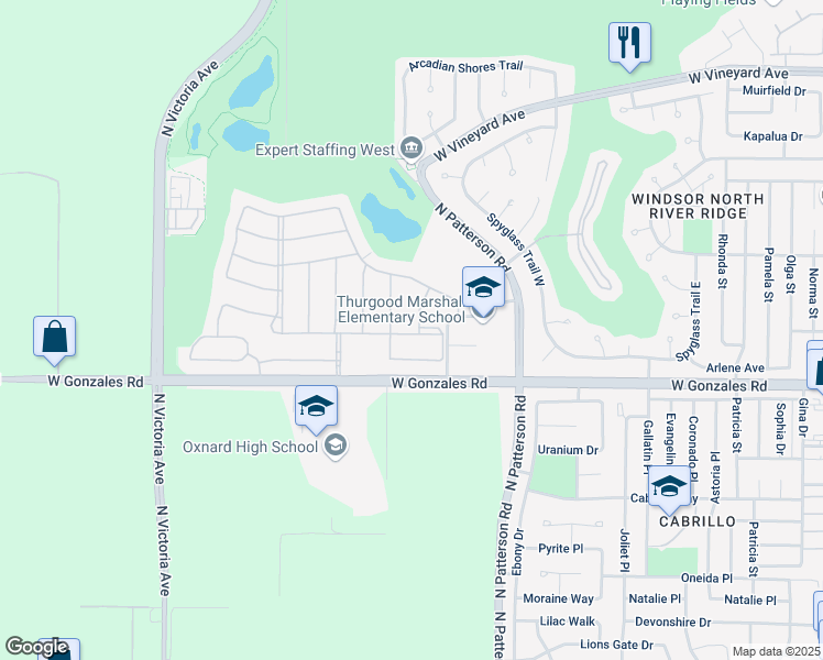 map of restaurants, bars, coffee shops, grocery stores, and more near 1941 Hazeltine Drive in Oxnard