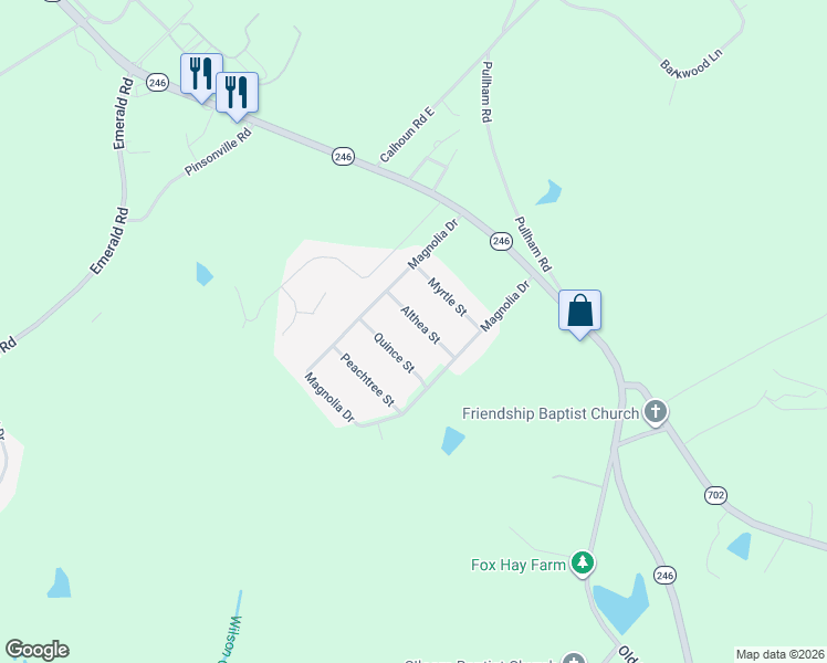 map of restaurants, bars, coffee shops, grocery stores, and more near 112 Althea Street in Greenwood