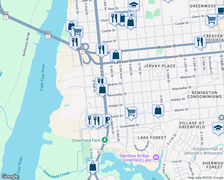 map of restaurants, bars, coffee shops, grocery stores, and more near 1110 South 4th Street in Wilmington