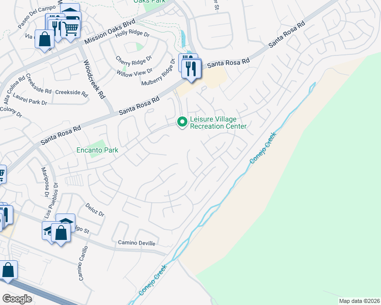 map of restaurants, bars, coffee shops, grocery stores, and more near 23126 Village 23 in Camarillo