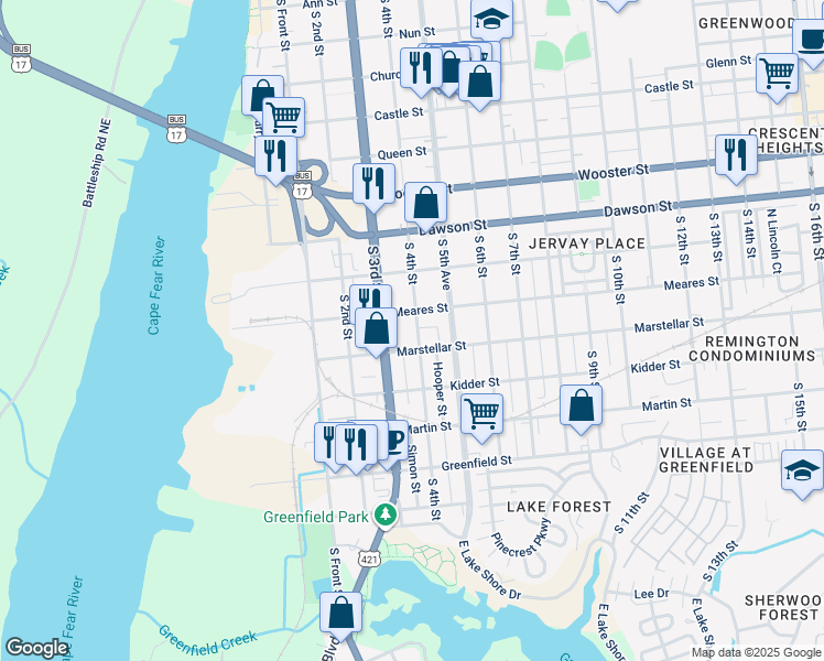 map of restaurants, bars, coffee shops, grocery stores, and more near 1110 South 4th Street in Wilmington