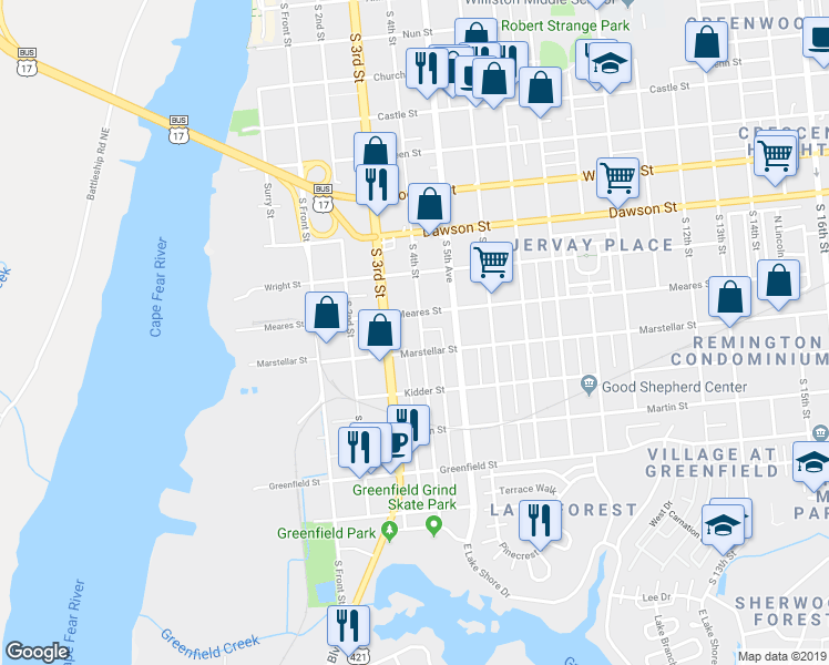 map of restaurants, bars, coffee shops, grocery stores, and more near 1110 South 4th Street in Wilmington