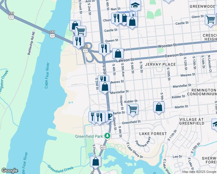 map of restaurants, bars, coffee shops, grocery stores, and more near 1109 South 3rd Street in Wilmington