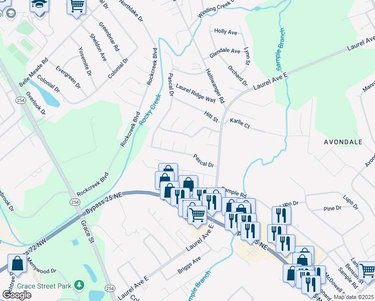 map of restaurants, bars, coffee shops, grocery stores, and more near 118 Pascal Drive in Greenwood