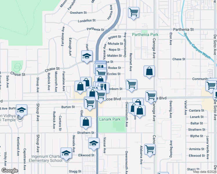 map of restaurants, bars, coffee shops, grocery stores, and more near 8341 Northgate Avenue in Los Angeles