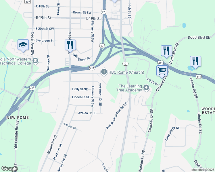 map of restaurants, bars, coffee shops, grocery stores, and more near 83 Helen Street in Rome