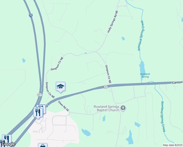 map of restaurants, bars, coffee shops, grocery stores, and more near 59 Grand Georgian Court in Cartersville