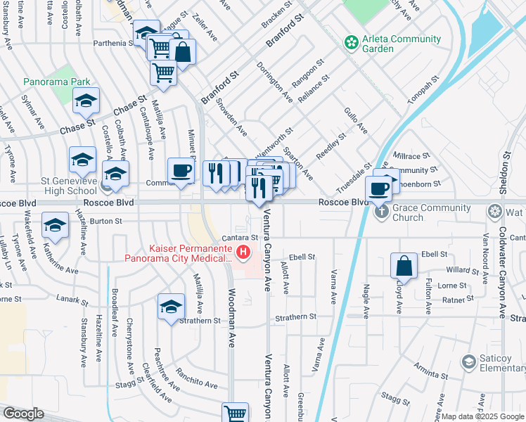 map of restaurants, bars, coffee shops, grocery stores, and more near in Los Angeles