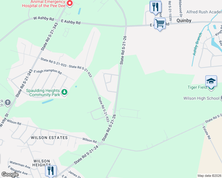 map of restaurants, bars, coffee shops, grocery stores, and more near 1711 Williamsburg Circle in Florence