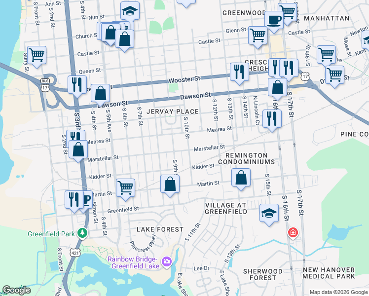 map of restaurants, bars, coffee shops, grocery stores, and more near 907 Marstellar Street in Wilmington