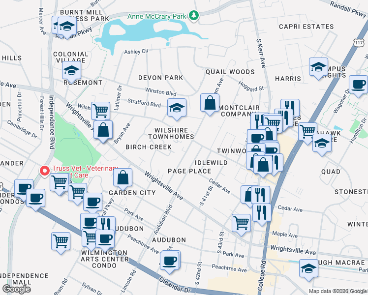 map of restaurants, bars, coffee shops, grocery stores, and more near 930 Bonham Avenue in Wilmington