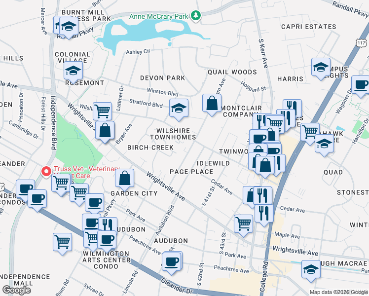 map of restaurants, bars, coffee shops, grocery stores, and more near 930 Bonham Avenue in Wilmington