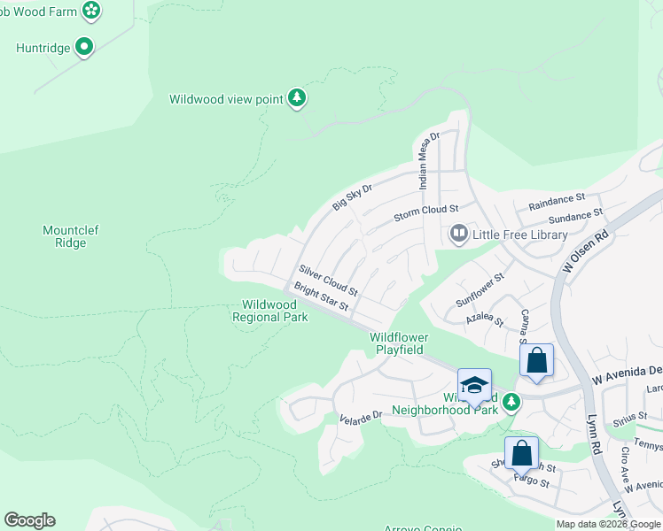 map of restaurants, bars, coffee shops, grocery stores, and more near 3058 Saddleback Court in Thousand Oaks