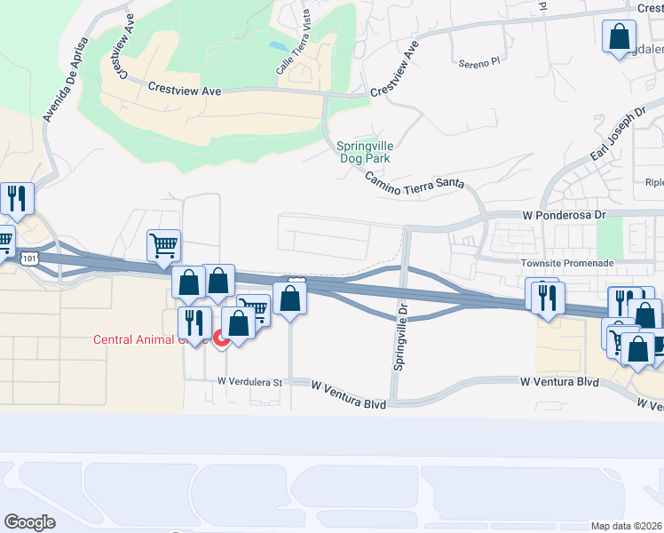map of restaurants, bars, coffee shops, grocery stores, and more near 668 Edward Scholle Drive in Camarillo