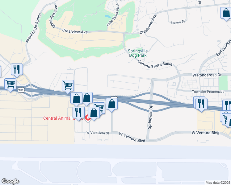 map of restaurants, bars, coffee shops, grocery stores, and more near 716 Edward Scholle Drive in Camarillo