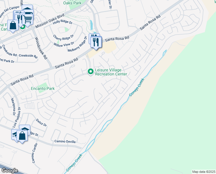 map of restaurants, bars, coffee shops, grocery stores, and more near 25207 Village 25 in Camarillo