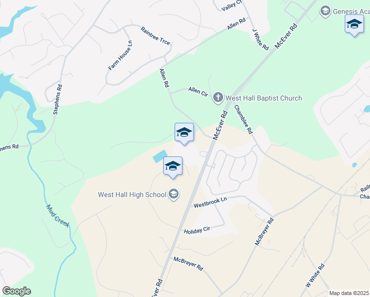 map of restaurants, bars, coffee shops, grocery stores, and more near 5470 McEver Road in Oakwood