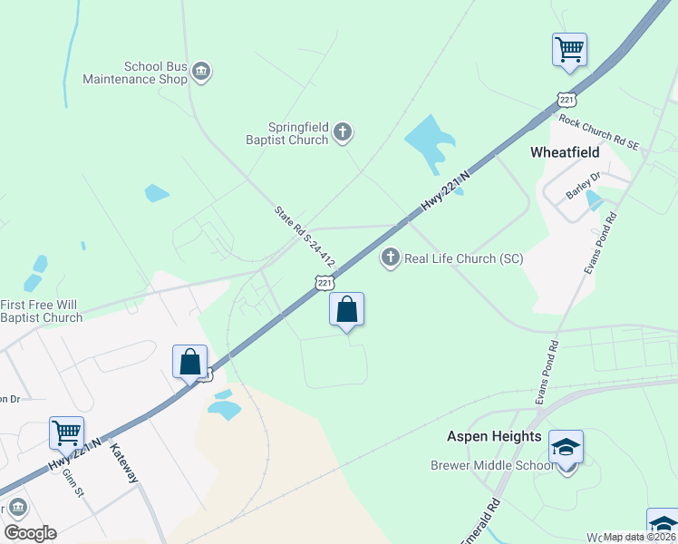 map of restaurants, bars, coffee shops, grocery stores, and more near 100 State Road S-24-412 in Greenwood