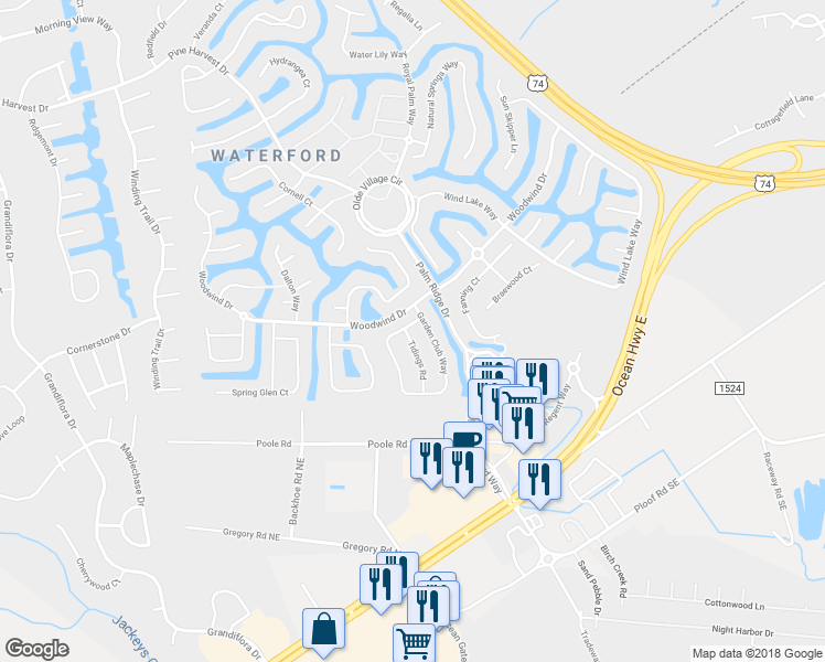 map of restaurants, bars, coffee shops, grocery stores, and more near 1093 Garden Club Way in Leland