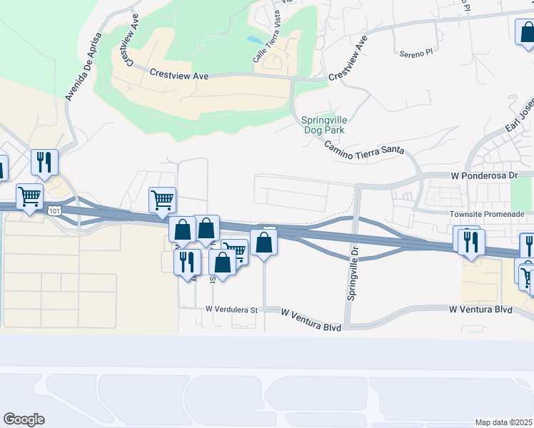 map of restaurants, bars, coffee shops, grocery stores, and more near in Camarillo