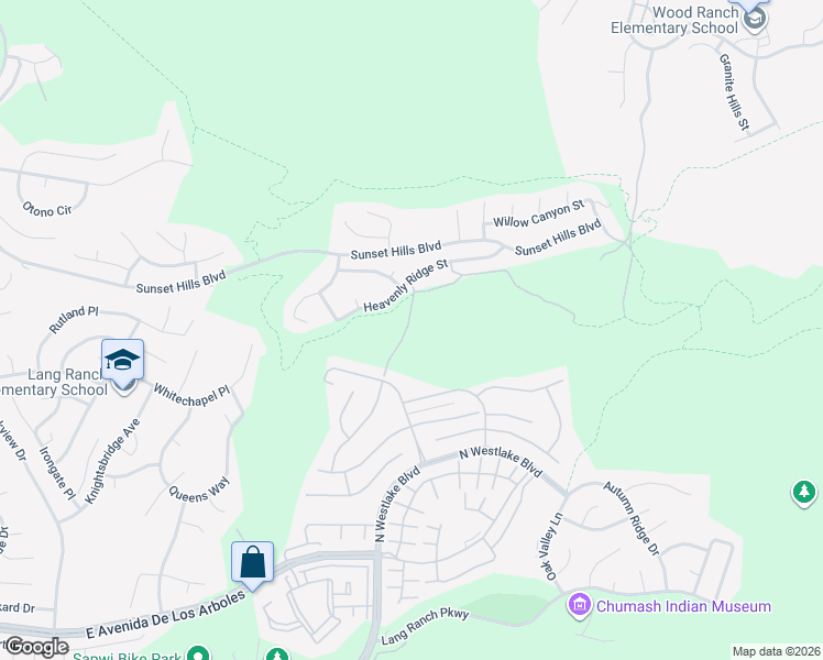 map of restaurants, bars, coffee shops, grocery stores, and more near 2938 Arbella Lane in Thousand Oaks