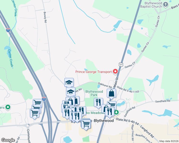 map of restaurants, bars, coffee shops, grocery stores, and more near 200 Oakhurst Road in Blythewood