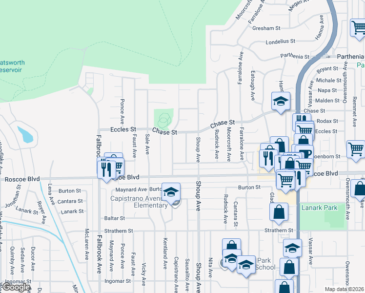 map of restaurants, bars, coffee shops, grocery stores, and more near 8369 Sausalito Avenue in Los Angeles
