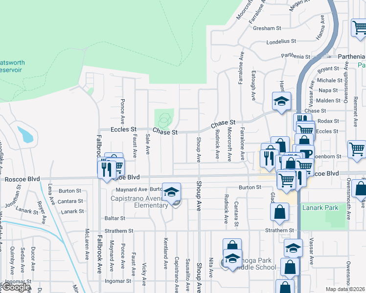 map of restaurants, bars, coffee shops, grocery stores, and more near 8369 Sausalito Avenue in Los Angeles