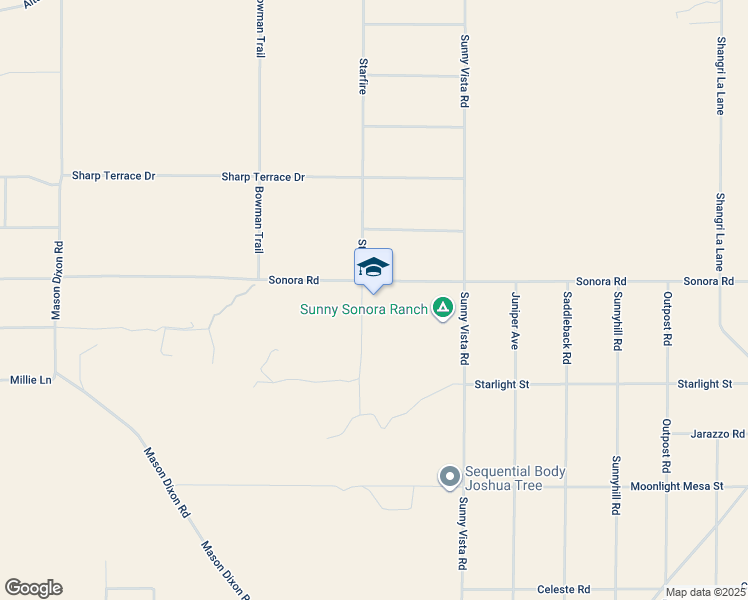 map of restaurants, bars, coffee shops, grocery stores, and more near 60707 Sonora Road in Joshua Tree