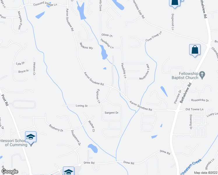 map of restaurants, bars, coffee shops, grocery stores, and more near 4785 Aaron Sosebee Road in Cumming