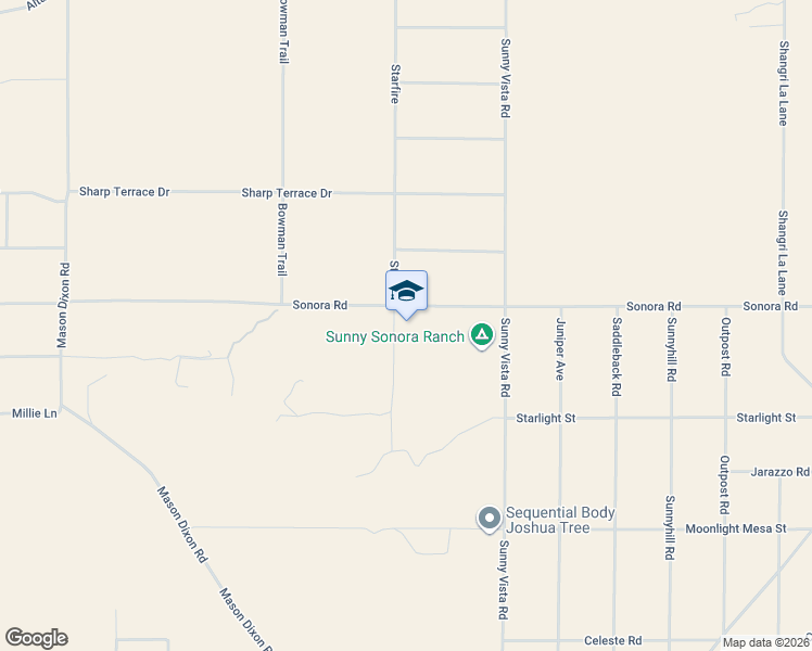 map of restaurants, bars, coffee shops, grocery stores, and more near 1776 Starfire in Joshua Tree