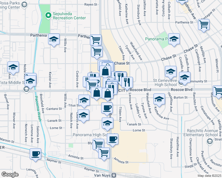 map of restaurants, bars, coffee shops, grocery stores, and more near in Los Angeles