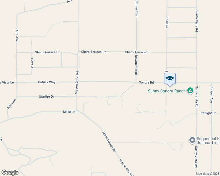map of restaurants, bars, coffee shops, grocery stores, and more near 60279 Sonora Road in Joshua Tree