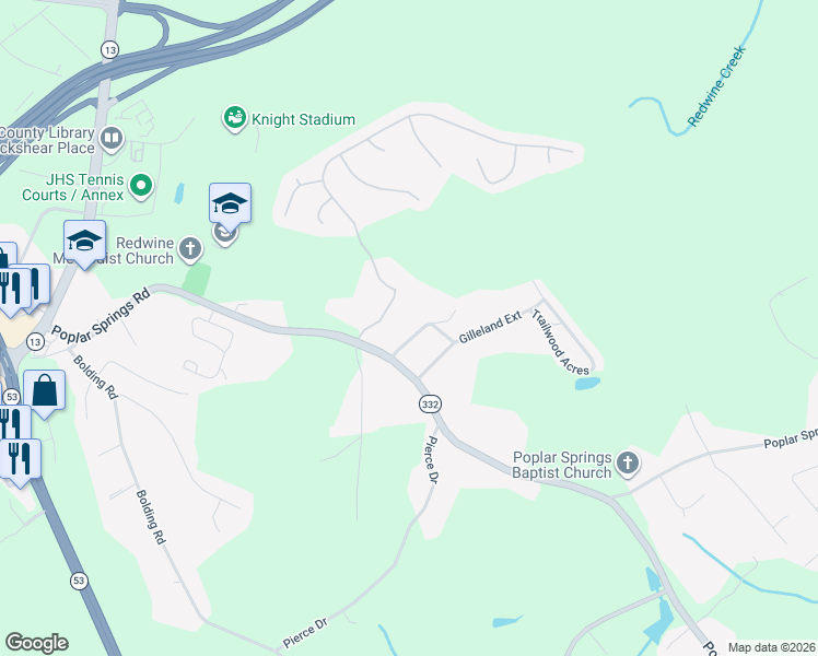map of restaurants, bars, coffee shops, grocery stores, and more near 3433 Gilleland Circle in Gainesville