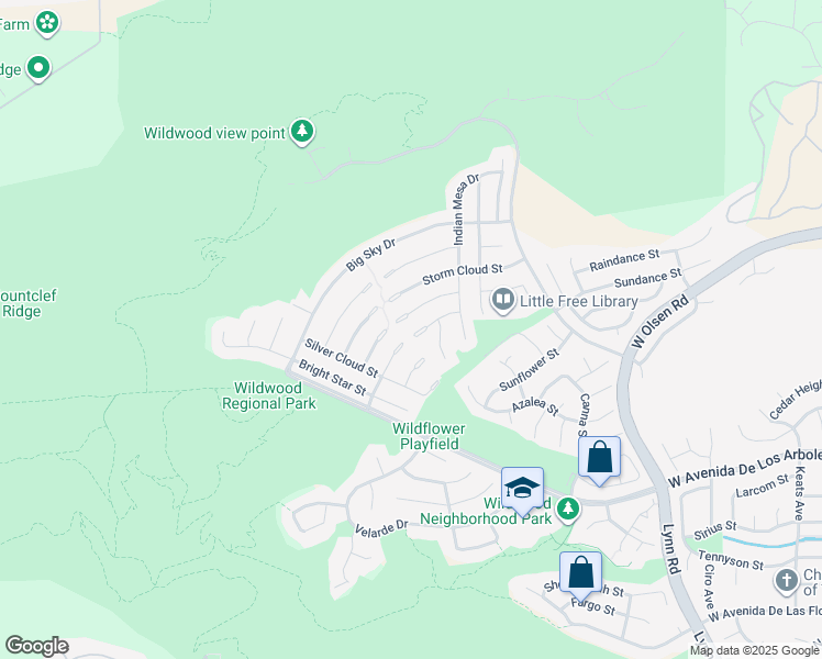 map of restaurants, bars, coffee shops, grocery stores, and more near 3307 Rainbow Creek Circle in Thousand Oaks