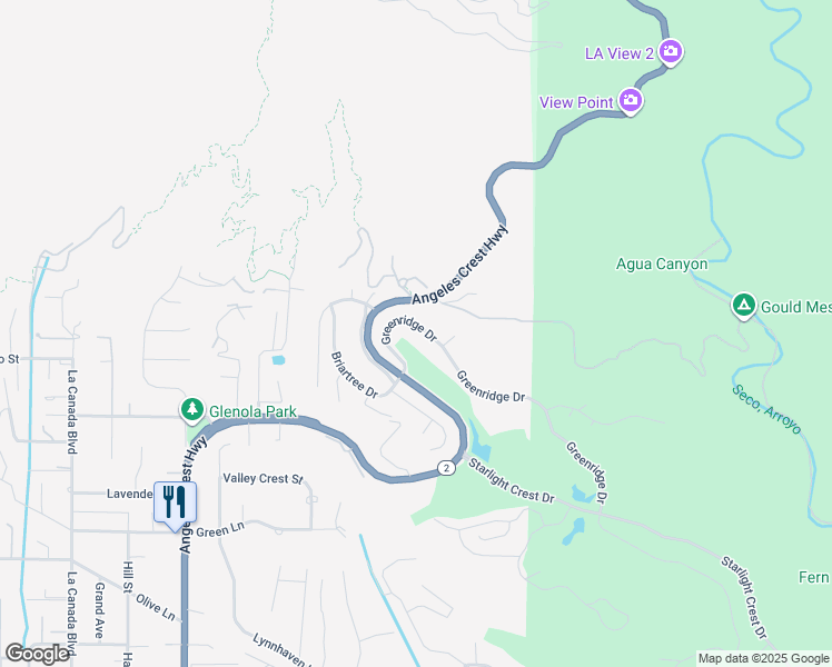 map of restaurants, bars, coffee shops, grocery stores, and more near 848 Greenridge Drive in La Cañada Flintridge