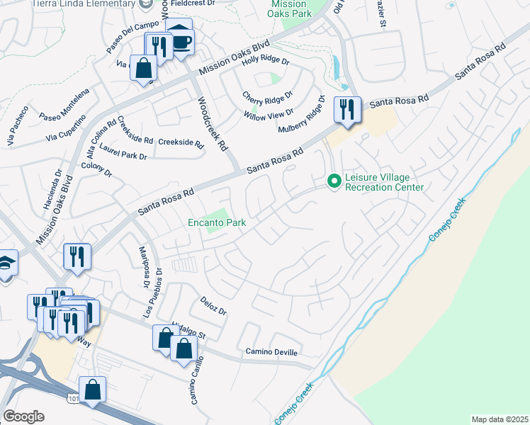 map of restaurants, bars, coffee shops, grocery stores, and more near 7208 Village 7 in Camarillo