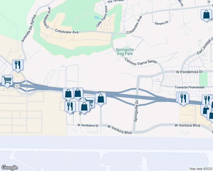 map of restaurants, bars, coffee shops, grocery stores, and more near in Camarillo