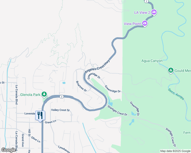 map of restaurants, bars, coffee shops, grocery stores, and more near 848 Greenridge Drive in La Cañada Flintridge