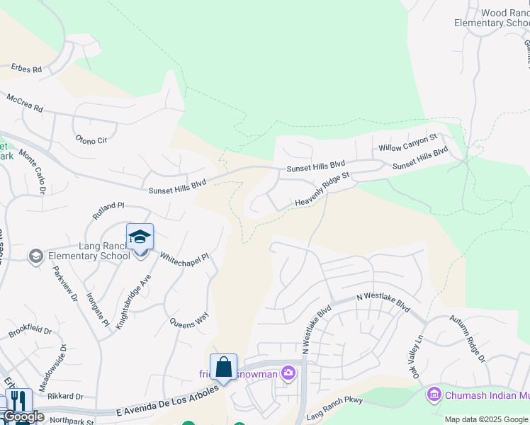 map of restaurants, bars, coffee shops, grocery stores, and more near 3082 Eaglewood Avenue in Thousand Oaks