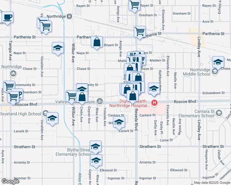 map of restaurants, bars, coffee shops, grocery stores, and more near 8335 Gladbeck Avenue in Los Angeles